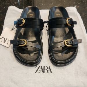 Zara Black Slides with Gold Accents